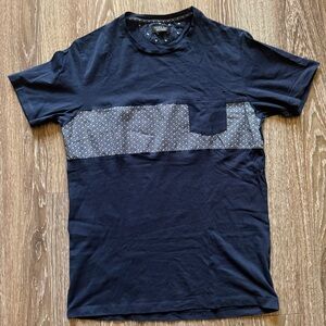 Zara Men’s Dark Blue T-Shirt with Patterned Stripe Size M